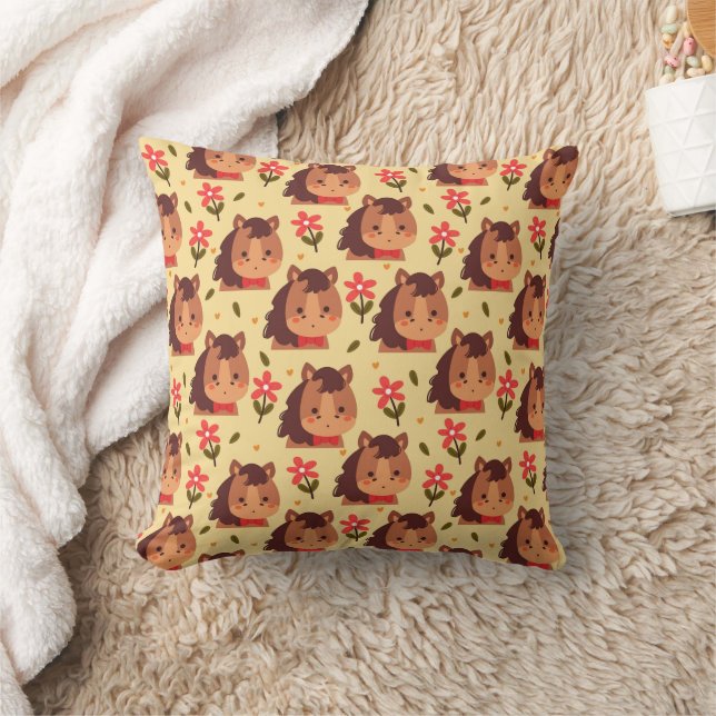 Cute Pony and Flowers Cushion (Blanket)