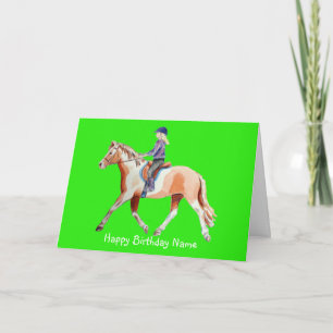 Cute Pony and Rider Trotting Green Birthday Card