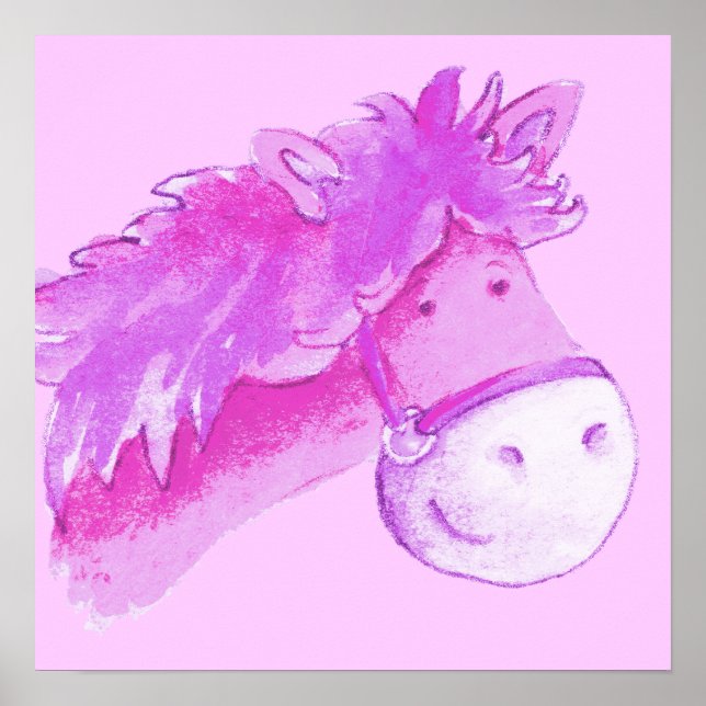 Cute pony art pink square poster print (Front)