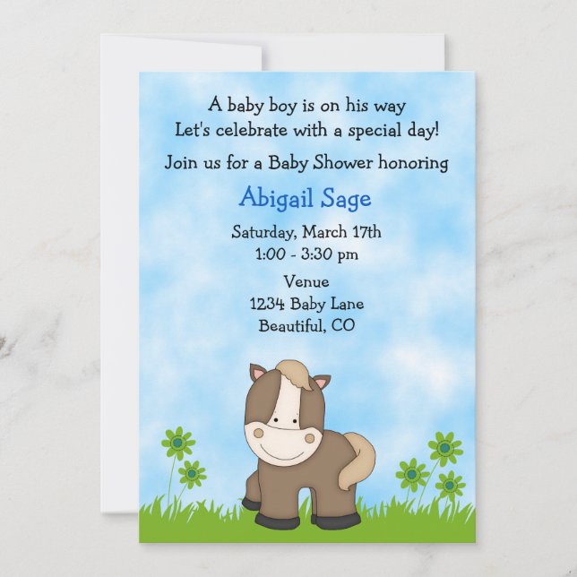 Cute Pony Baby Shower Invitation for Boys (Front)