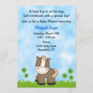 Cute Pony Baby Shower Invitation for Boys