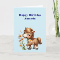 Cute Pony Eating Daisies Birthday