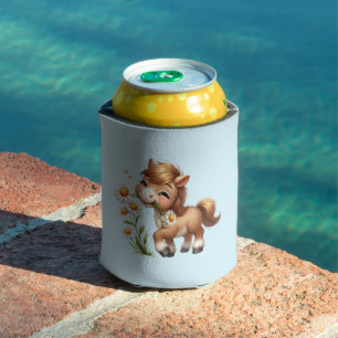 Cute Pony Eating Daisies Can Cooler