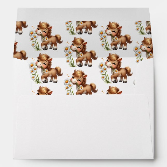 Cute Pony Eating Daisies Envelope (Back (Bottom))
