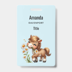 Cute Pony Eating Daisies ID Badge