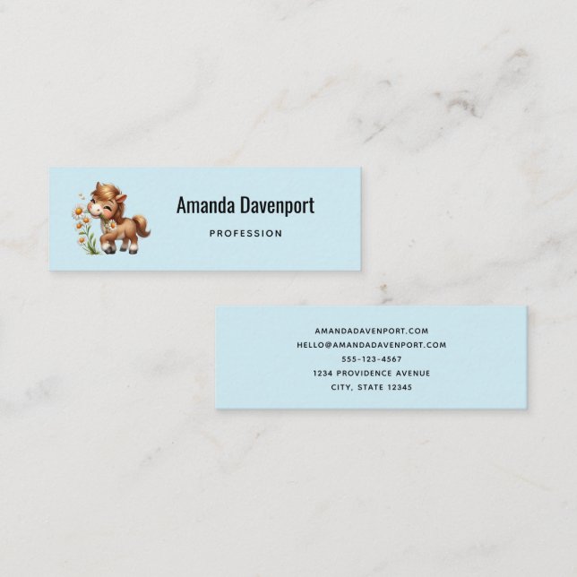 Cute Pony Eating Daisies Mini Business Card (Front/Back)