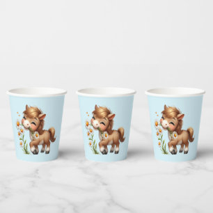 Cute Pony Eating Daisies Paper Cups