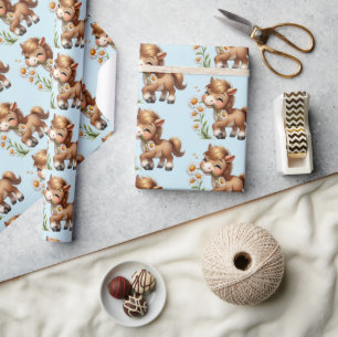 Cute Pony Eating Daisies Pattern Wrapping Paper