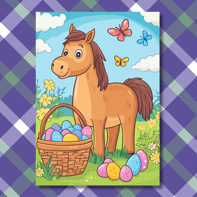 Cute Pony Egg Hunt - Horse Easter Holiday Card (Front - Cute Pony Egg Hunt - Horse Easter Holiday Card)