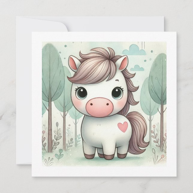 Cute Pony in Whimsical Forest Greeting Card (Front)