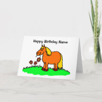 Cute Pony Munching Flower Cartoon Birthday