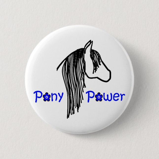 Cute Pony Power in Blue Horse 6 Cm Round Badge (Front)
