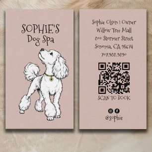Cute Poodle Blush Pink Dog Grooming Spa QR Code Business Card