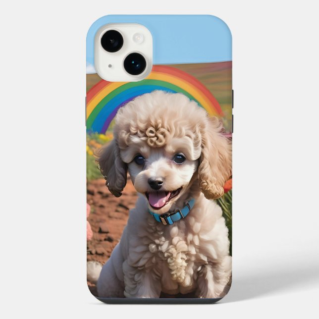 Cute Poodle Colourful flower and rainbow iPhone Case (Back)