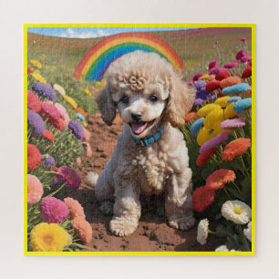 Cute Poodle Colourful flower and rainbow Jigsaw Puzzle