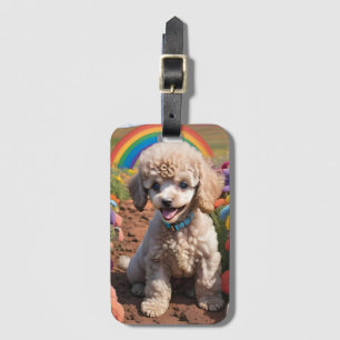 Cute Poodle Colourful flower and rainbow Luggage Tag