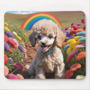 Cute Poodle Colourful flower and rainbow Mouse Pad