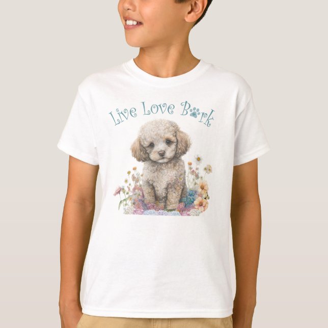 Cute Poodle Dog Floral T-Shirt (Front)