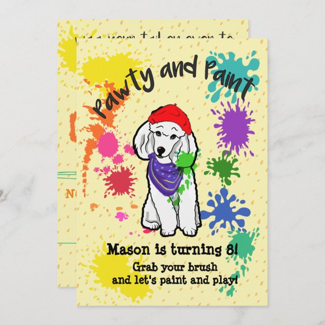 Cute Poodle Dog Fun Art Birthday Party Invitation (Front/Back)
