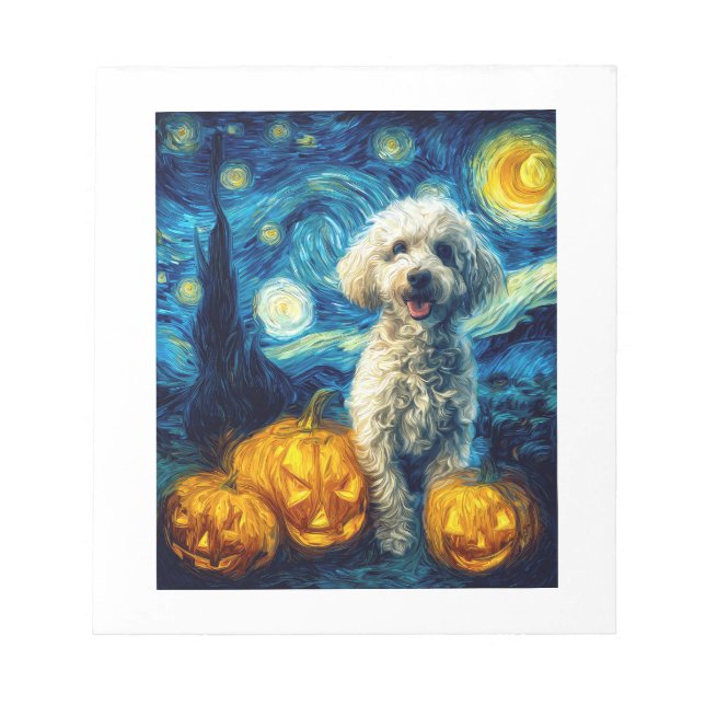 Cute Poodle Dog Halloween Jack O Lantern Pumpkin F Notepad (Front)