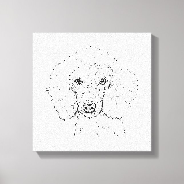 Cute Poodle Dog Illustration, Hand Drawn Canvas Print (Front)