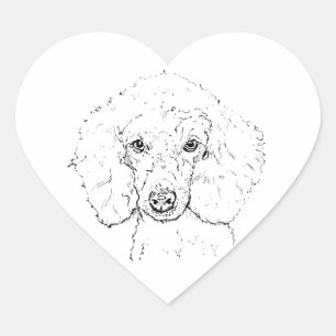 Cute Poodle Dog Illustration, Hand Drawn Heart Sticker