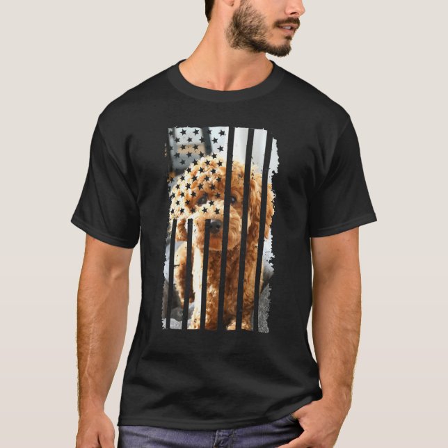 Cute Poodle Dog Picture Puppy American Us Flag T-Shirt (Front)