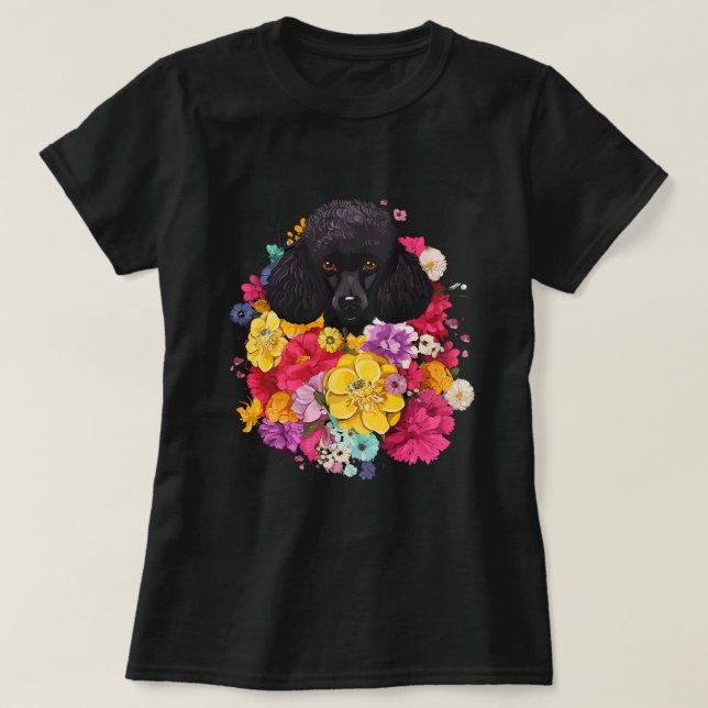 Cute Poodle Flower Bouquet T  T-Shirt (Design Front)