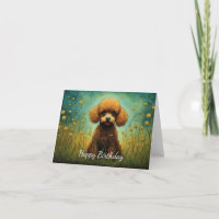 Cute Poodle Flower Meadow Happy Birthday