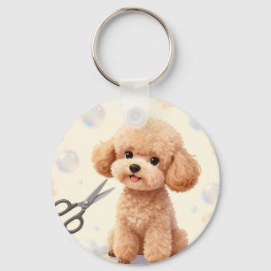 Cute Poodle Grooming Bubbles Scissors  Key Ring