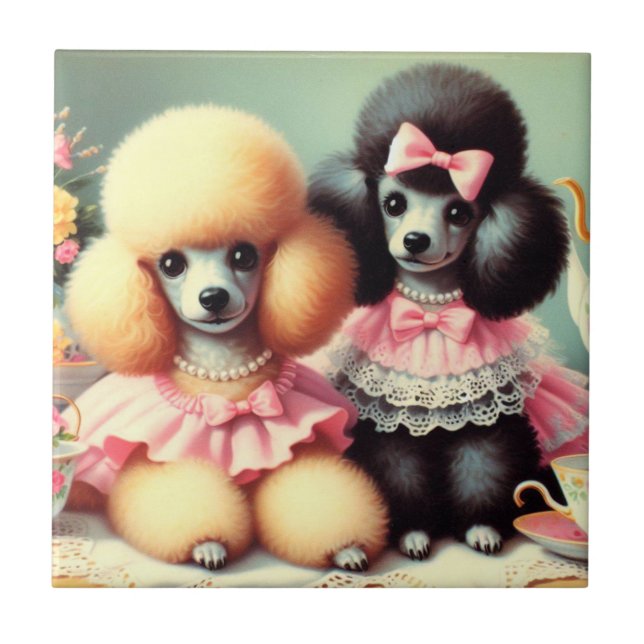 Cute Poodle Illustration Tile (Front)