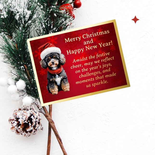 Cute Poodle in Santa Hat Foil Post Card (Creator Uploaded)