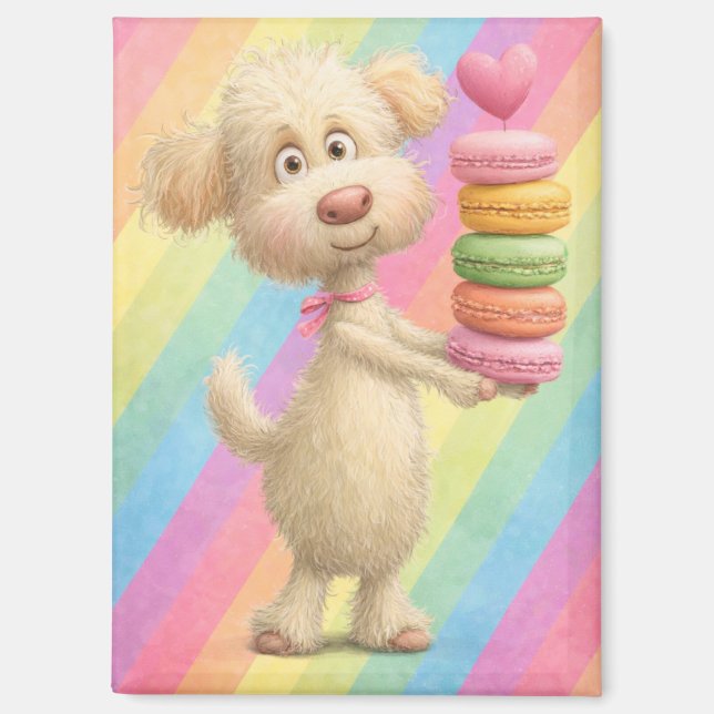 Cute Poodle Macaron Magnet – Rainbow Pastel Dog  (Front)