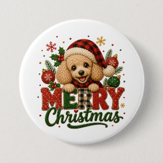 Cute Poodle Merry Christmas 7.5 Cm Round Badge