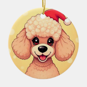 Cute Poodle Puppy in Christmas Scene with Gifts Ceramic Tree Decoration