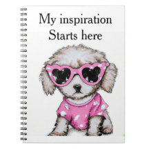 Cute Poodle puppy wearing pink glasses notebook