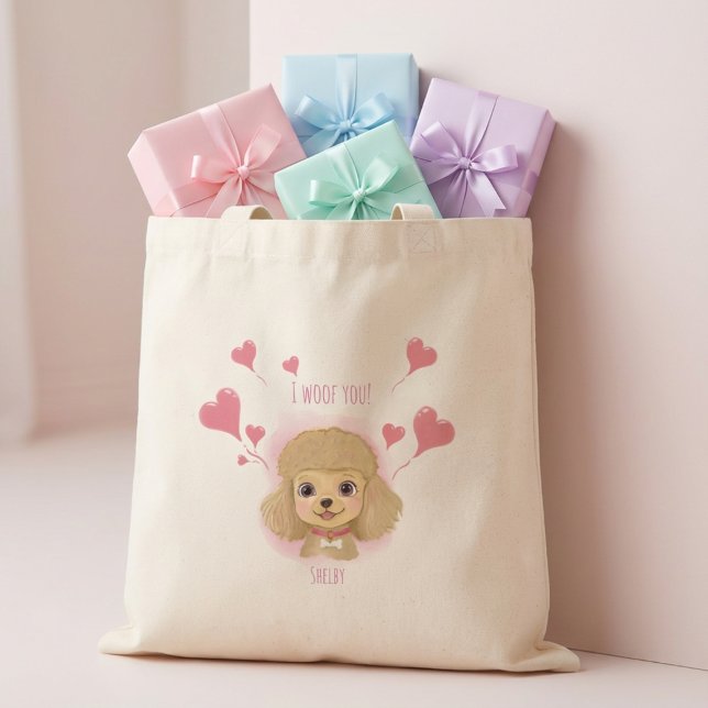 Cute Poodle Valentine Tote with I Woof You (Creator Uploaded)