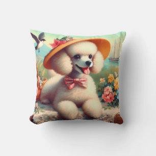 Cute Poodle Vintage Painting Cushion