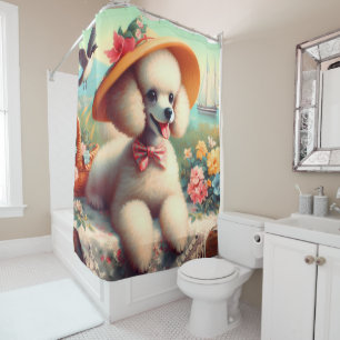 Cute Poodle Vintage Painting Shower Curtain