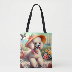 Cute Poodle Vintage Painting Tote Bag