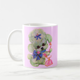 cute poodle with pink telephone coffee mug