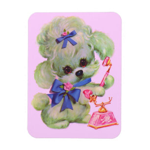 cute poodle with pink telephone magnet