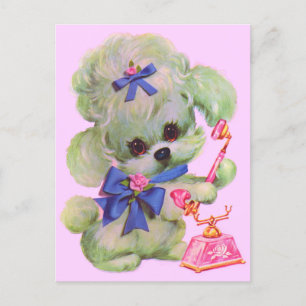 cute poodle with pink telephone postcard