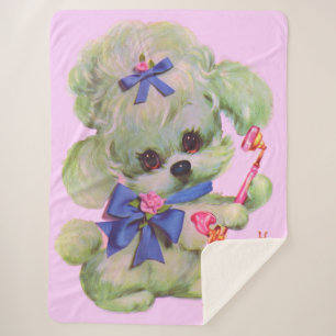 cute poodle with pink telephone sherpa blanket