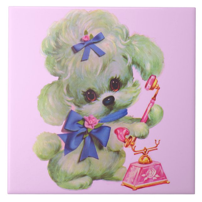 cute poodle with pink telephone tile (Front)