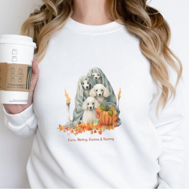 Cute Poodles Family in Ghost Costume Personalised  Sweatshirt (Creator Uploaded)