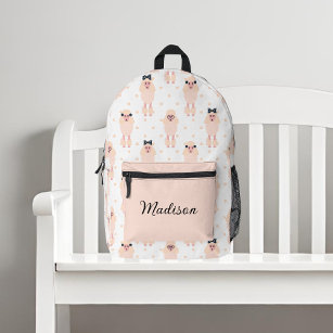 Cute Poodles with Bows Custom Name Printed Backpack