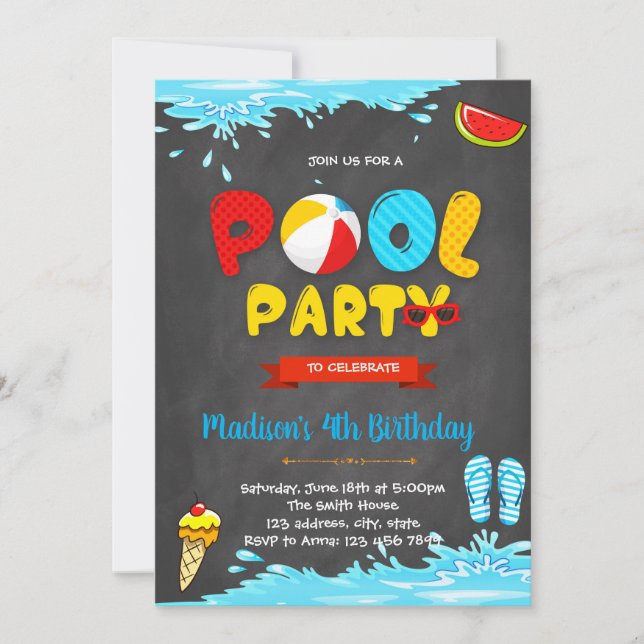 Cute pool birthday invitation (Front)