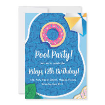 Cute Pool Doughnut theme party invitation