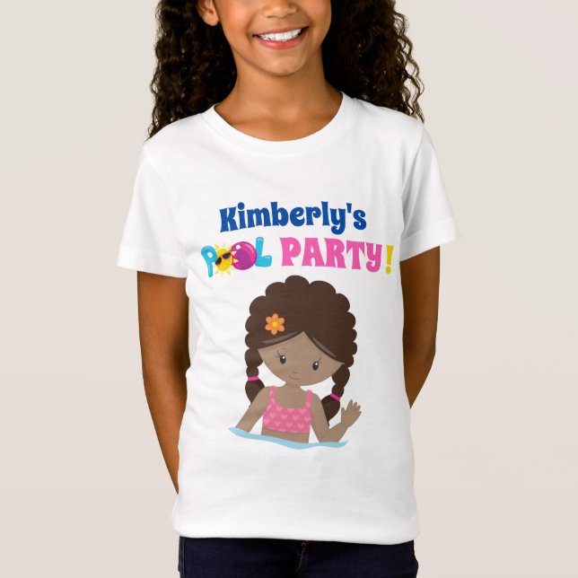 Cute Pool Party African American Birthday Girl T-Shirt (Front)